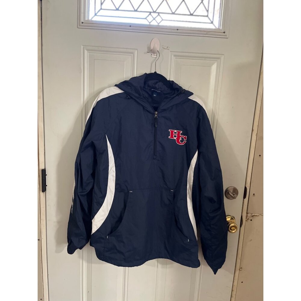 Sport Tek blue white quarter zip hooded windbreaker pullover size Large